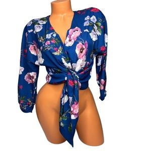 Parker Blue Calla Tie Front Floral Blouse Size Small